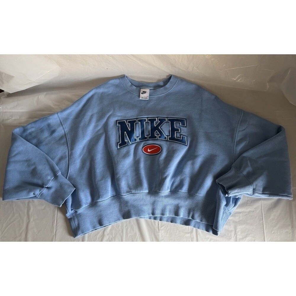 Nike Women’s Oversized Crop Sweatshirt Blue Applique Logo Swoosh Y2K
